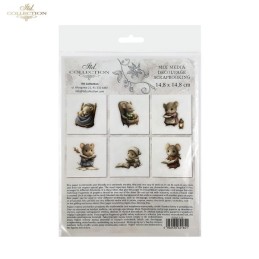 Ratoncitos fondo blanco. 6 papeles arroz decoupage. ITD. RSM219. Los mejores productos en L'aura Bella, tu tienda online
