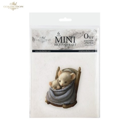 Ratoncitos fondo blanco. 6 papeles arroz decoupage. ITD. RSM219. Los mejores productos en L'aura Bella, tu tienda online