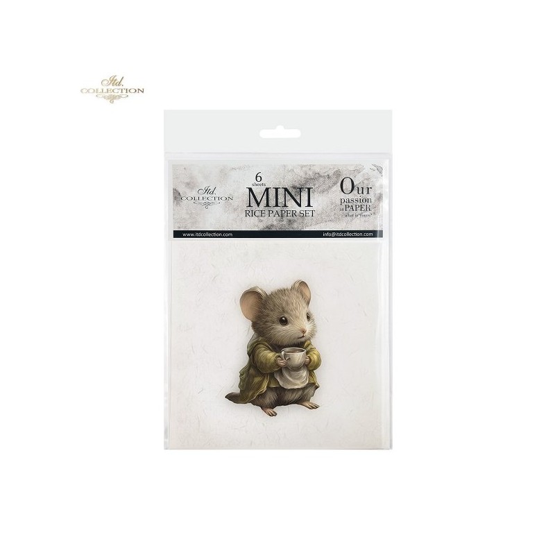 Ratoncitos fondo blanco II. 6 papeles arroz decoupage. ITD. RSM220. Los mejores productos en L'aura Bella, tu tienda online