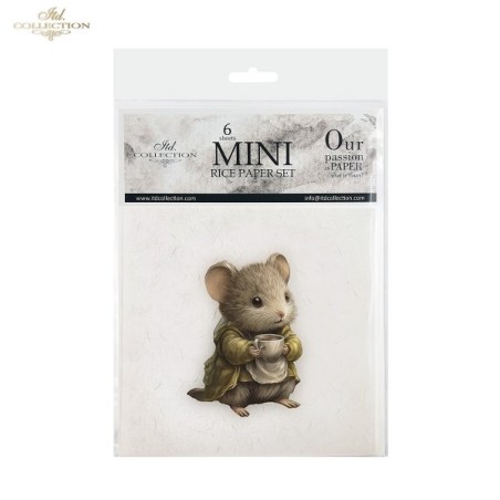 Ratoncitos fondo blanco II. 6 papeles arroz decoupage. ITD. RSM220. Los mejores productos en L'aura Bella, tu tienda online
