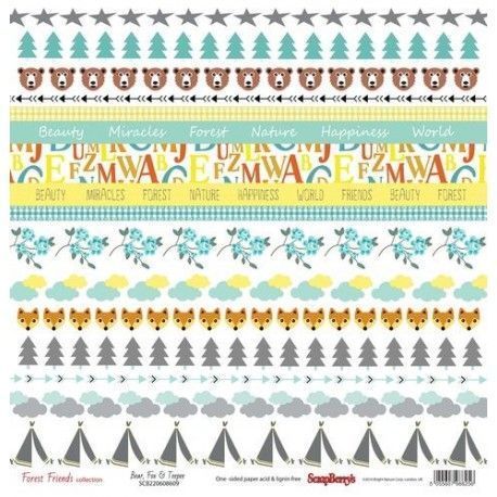 Papel para scrap con alegres motivos Forest Friends – L’Aura Bella tienda de scrap, manualidades y encuadernación
