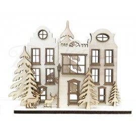 Kit 3 casitas + abetos + renos + farol