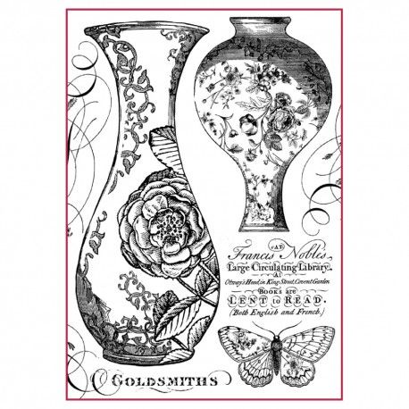 A4 Decoupage Rice Paper Packed Vases B/W