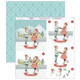Papel Scrapbooking. SCP-281. Navidad 2018 Dayka. Pareja patinando sobre hielo. 3D