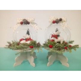 Kit de dos bolas abiertas de cristal con renos. HECHO