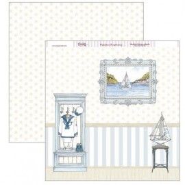 Papel Scrapbooking. SCP-308 Comunión 2019 Dayka. Traje de marinero colgado en armario, cuadro y barco