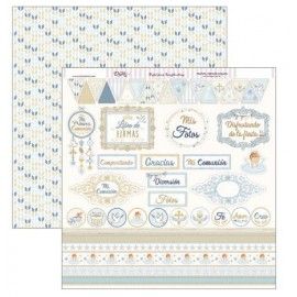 Papel Scrapbooking. SCP-311 Comunión 2019 Dayka. Banderines, cenefas, frases y palabras temática Comunión