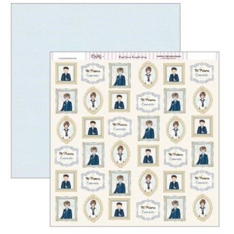 Papel Scrapbooking. SCP-313 Comunión 2019 Dayka. Cuadros de los niños y cuadro con frase: Mi Primera Comunión