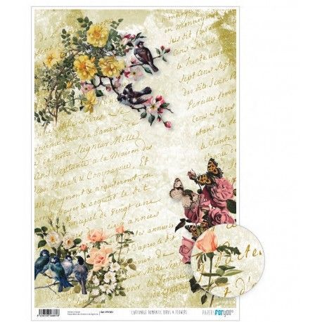 Papel cartonaje. PFY. Romantic Birds & Flowers. 32 x 48,3 cm