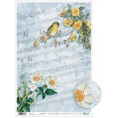 Papel cartonaje. PFY. Romantic Blue Pentagram & Yellow Bird. 32 x 48,3 cm