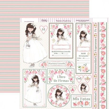 Papel scrapbooking Comunión Niña. Morena con bolsito. SCP-235. Todo Dayka Trade en L'aura Bella tu tienda online