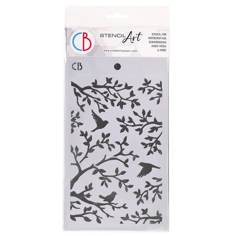 Plantilla de estarcido three birds. Ciao Bella. MS014. Todo para manualidades y pitnura en L'aura Bella tu tienda online