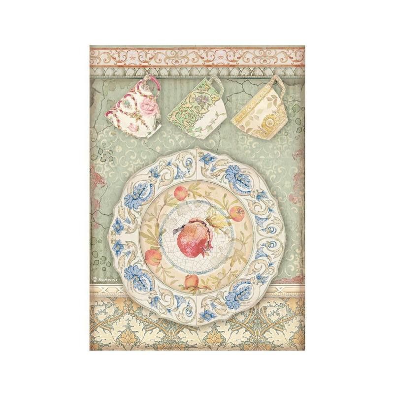 Papel de arroz plato y tazas A4. Stamperia DFSA4657. Los mejores productos en L'aura Bella tu tienda online