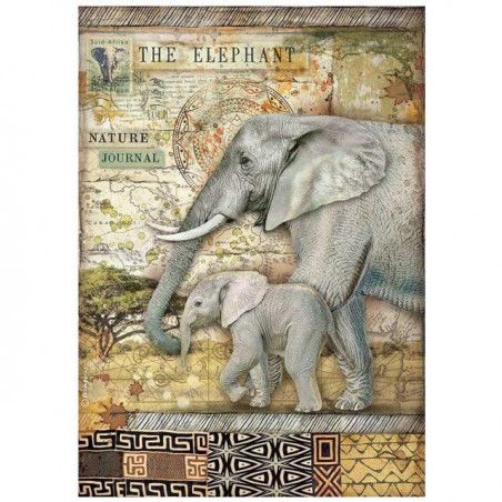 Papel de arroz Savana elefante. A4. Stamperia DFSA4684. Los mejores productos en L'aura Bella tu tienda online