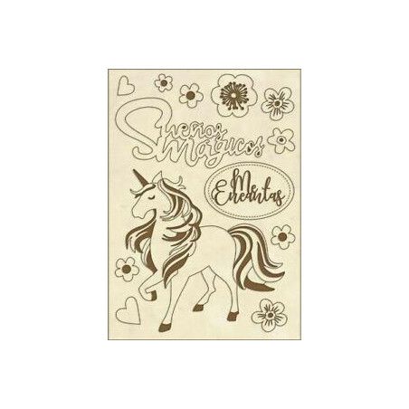 Wooden shapes Unicornio. Johanna Rivero. Stamperia. KLSPA604. Los mejores productos en L'aura Bela tu tienda online